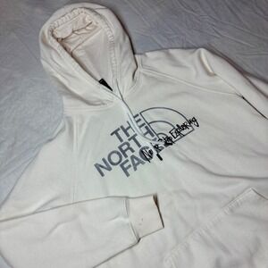 The North Face Off White Graphic Logo Pullover Hoodie Size M Kangaroo Pocket